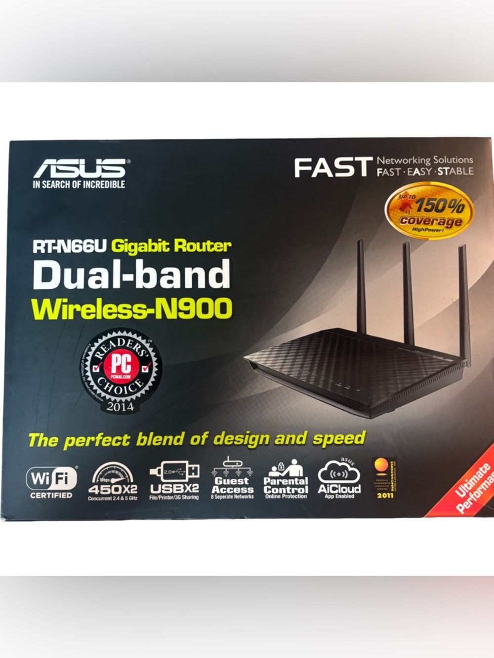 ASUS Dual Band Router RT-N66U 450 Mbps 4-Port Gigabit Wireless-N900